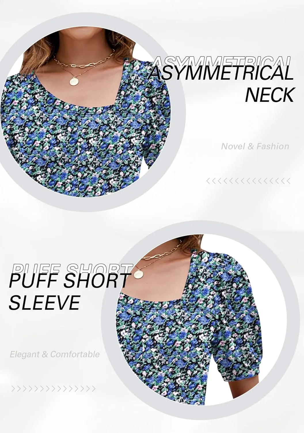 Micoson Women Puff Sleeves Tops Fashion Asymmetrical Neck Shirt Dressy Casual Tunic Blouses S-2XL