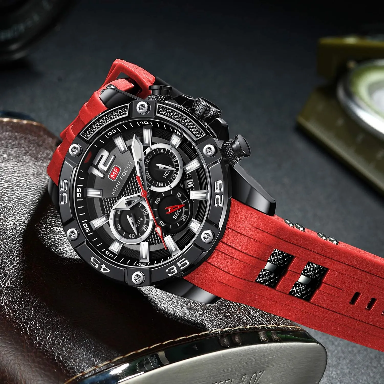 Mini Focus Men Watches Unique Casual Wrist Watches (Chronograph/Waterproof/Luminous/Calendar/24 Hours) Silicon Band Fashion Watches for Men