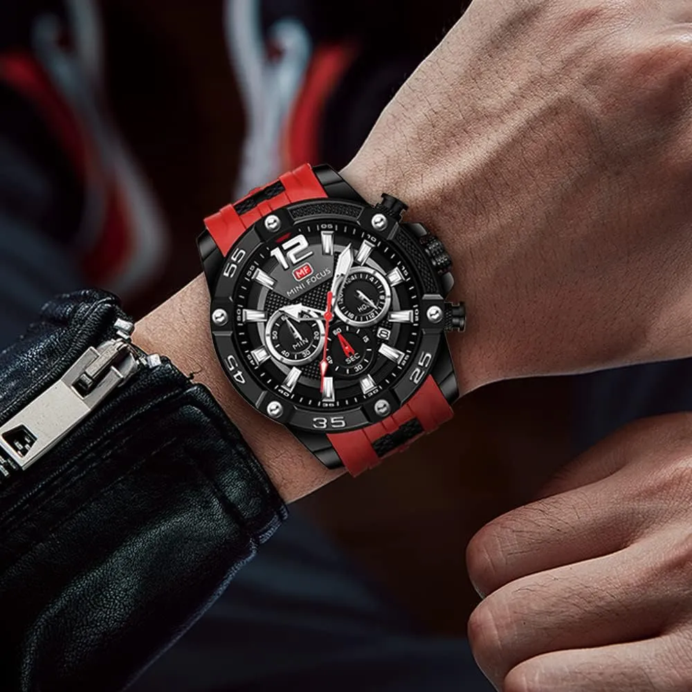 Mini Focus Men Watches Unique Casual Wrist Watches (Chronograph/Waterproof/Luminous/Calendar/24 Hours) Silicon Band Fashion Watches for Men
