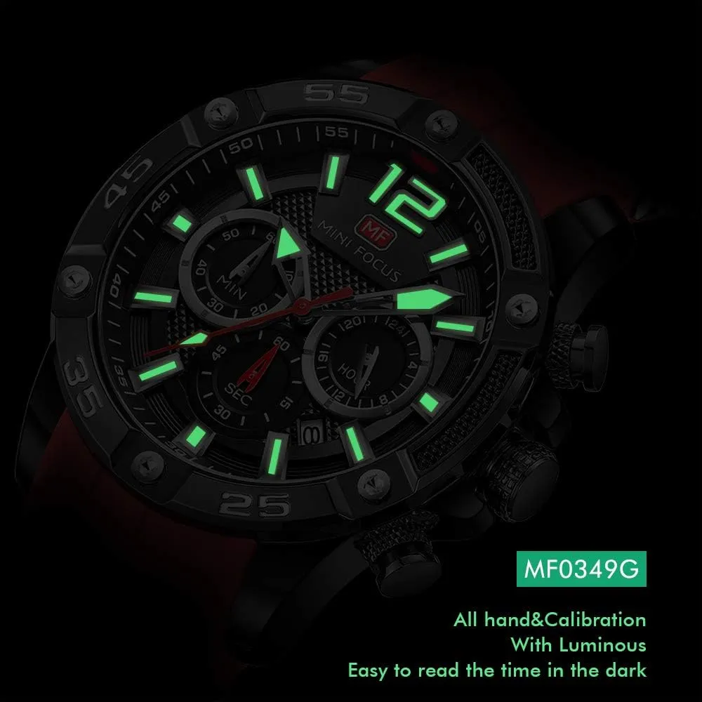 Mini Focus Men Watches Unique Casual Wrist Watches (Chronograph/Waterproof/Luminous/Calendar/24 Hours) Silicon Band Fashion Watches for Men