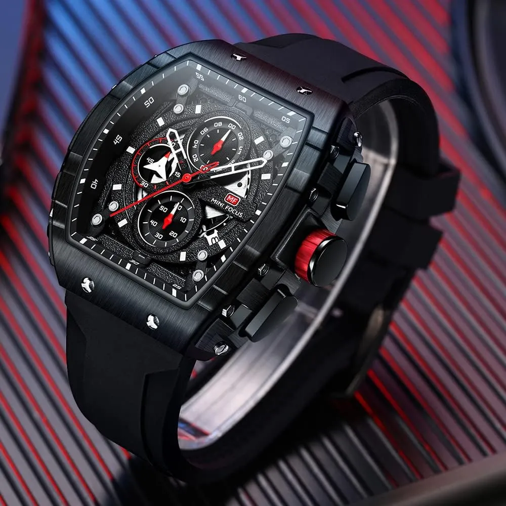 Mini Focus Mens Watches 3ATM Waterproof Chronograph Movement Watches with Silicon Strap