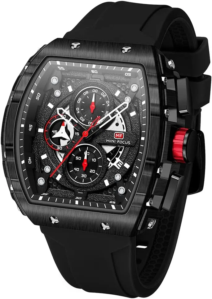 Mini Focus Mens Watches 3ATM Waterproof Chronograph Movement Watches with Silicon Strap