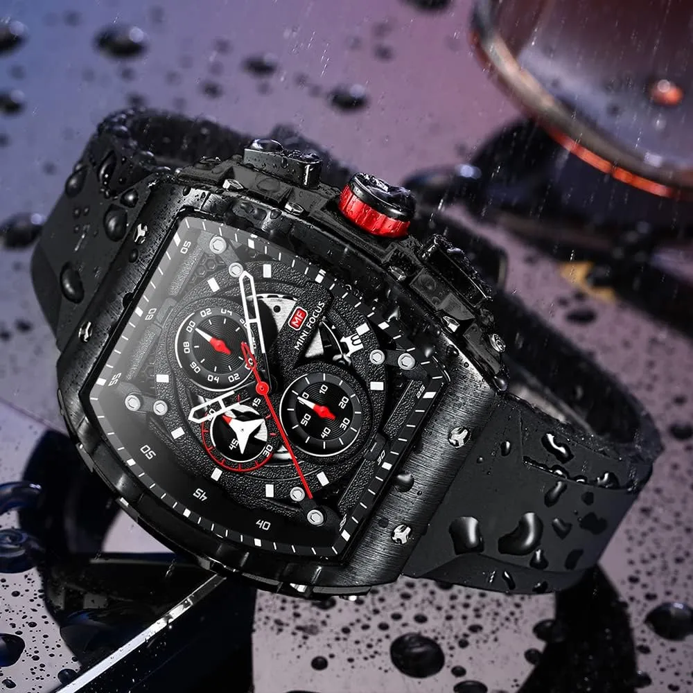 Mini Focus Mens Watches 3ATM Waterproof Chronograph Movement Watches with Silicon Strap