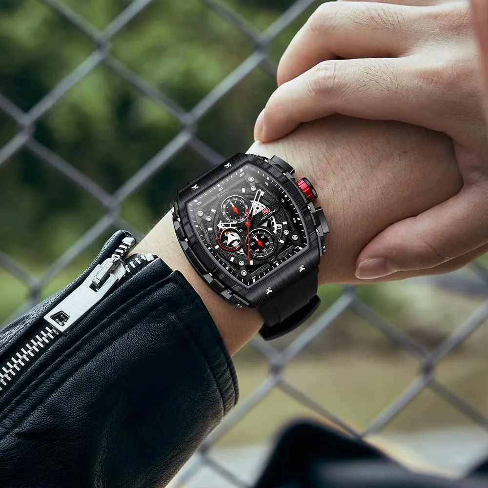 Mini Focus Mens Watches 3ATM Waterproof Chronograph Movement Watches with Silicon Strap