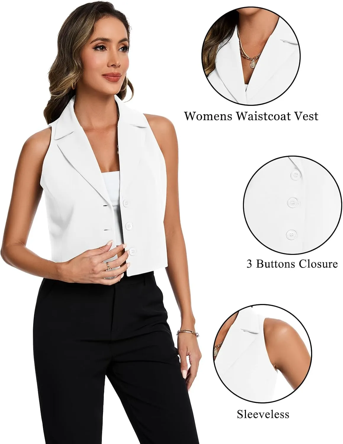 MINTLIMIT Women's Notch Lapel Button Front Crop Vest Jacket Waistcoat Vests Sleeveless Blazer