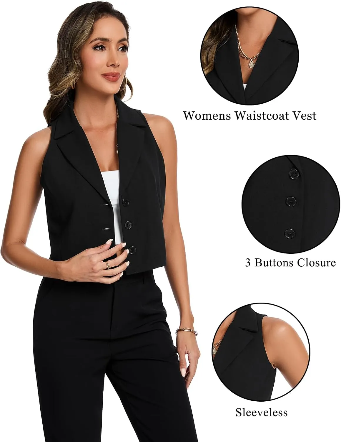MINTLIMIT Women's Notch Lapel Button Front Crop Vest Jacket Waistcoat Vests Sleeveless Blazer