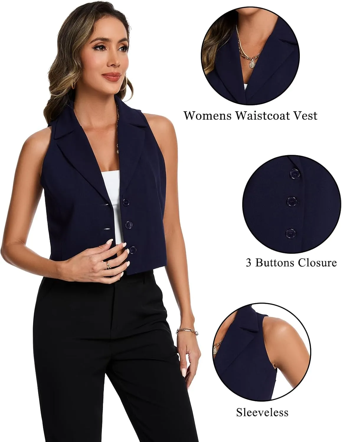 MINTLIMIT Women's Notch Lapel Button Front Crop Vest Jacket Waistcoat Vests Sleeveless Blazer