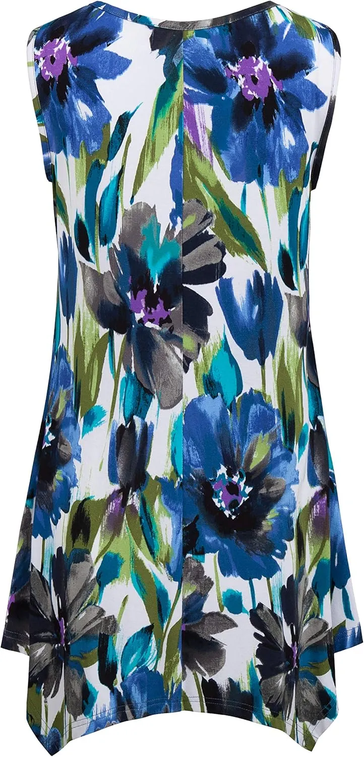 Nandashe Womens Summer Floral Tunic Tank Tops Casual Loose Sleeveless Dressy Blouses