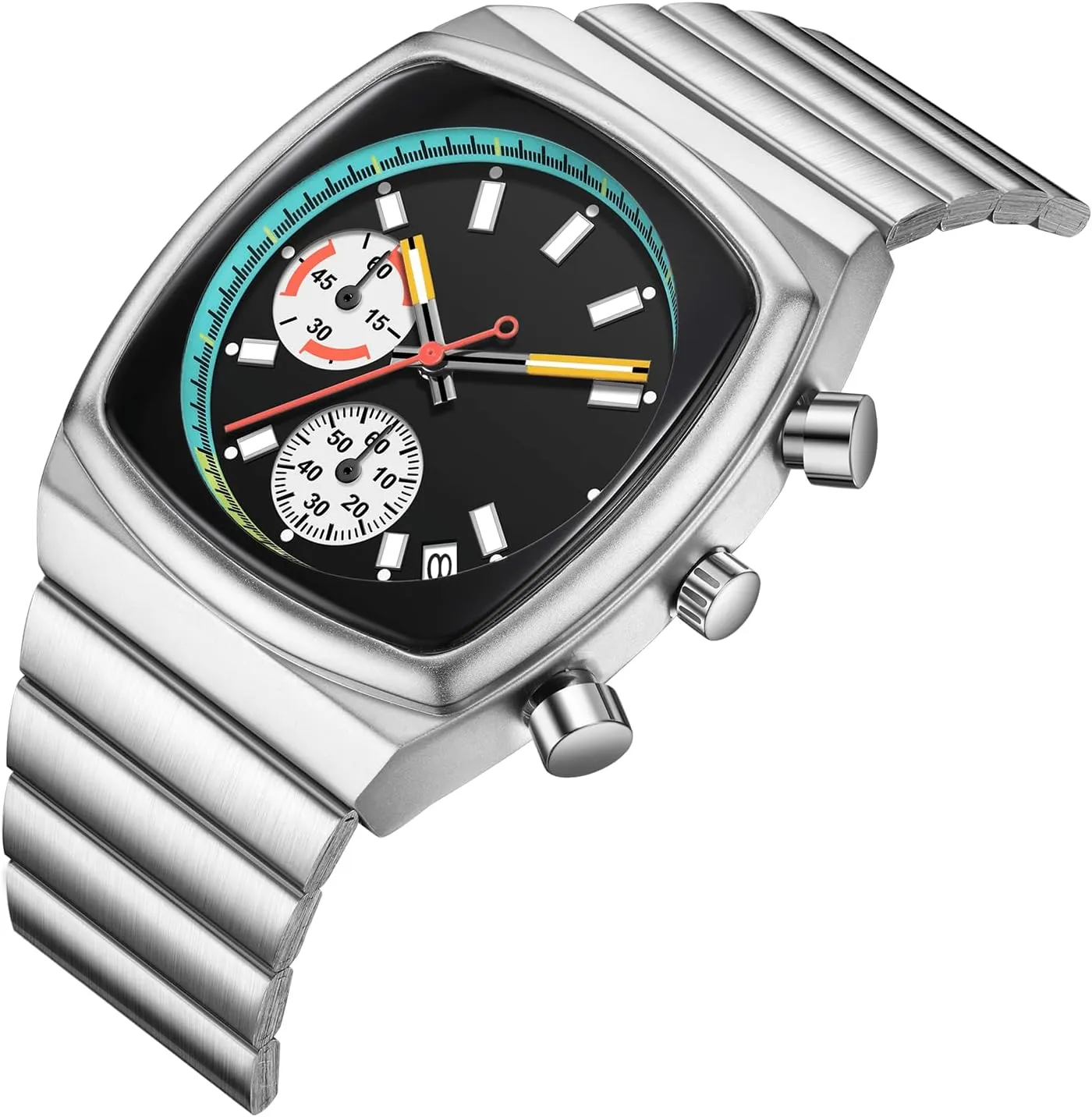 NASIR Watch for Men Chronograph Waterproof Luminous Designer Mens Stainless Steel Strap Watches Business Sport Casual Dress Watch with Calendar Elegant Gifts for Men(Silicone Strap Included)