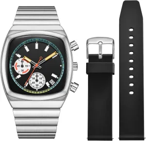 NASIR Watch for Men Chronograph Waterproof Luminous Designer Mens Stainless Steel Strap Watches Business Sport Casual Dress Watch with Calendar Elegant Gifts for Men(Silicone Strap Included)