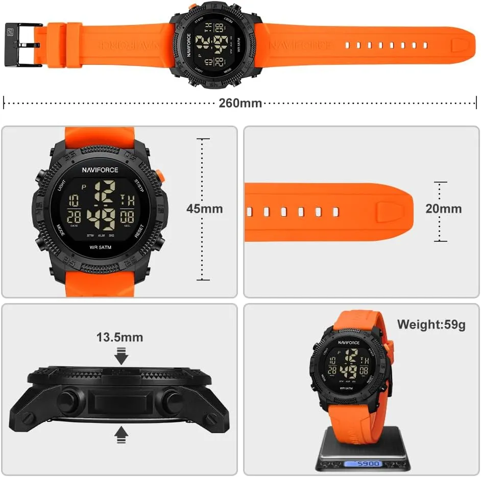 NAVIFORCE Men Sports Waterproof Digital Watches with Stopwatch Alarm Rubber Strap Wristwatch for Women