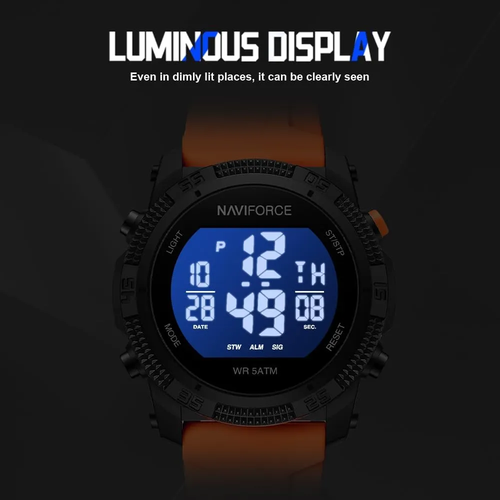 NAVIFORCE Men Sports Waterproof Digital Watches with Stopwatch Alarm Rubber Strap Wristwatch for Women