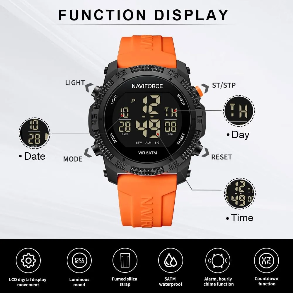 NAVIFORCE Men Sports Waterproof Digital Watches with Stopwatch Alarm Rubber Strap Wristwatch for Women