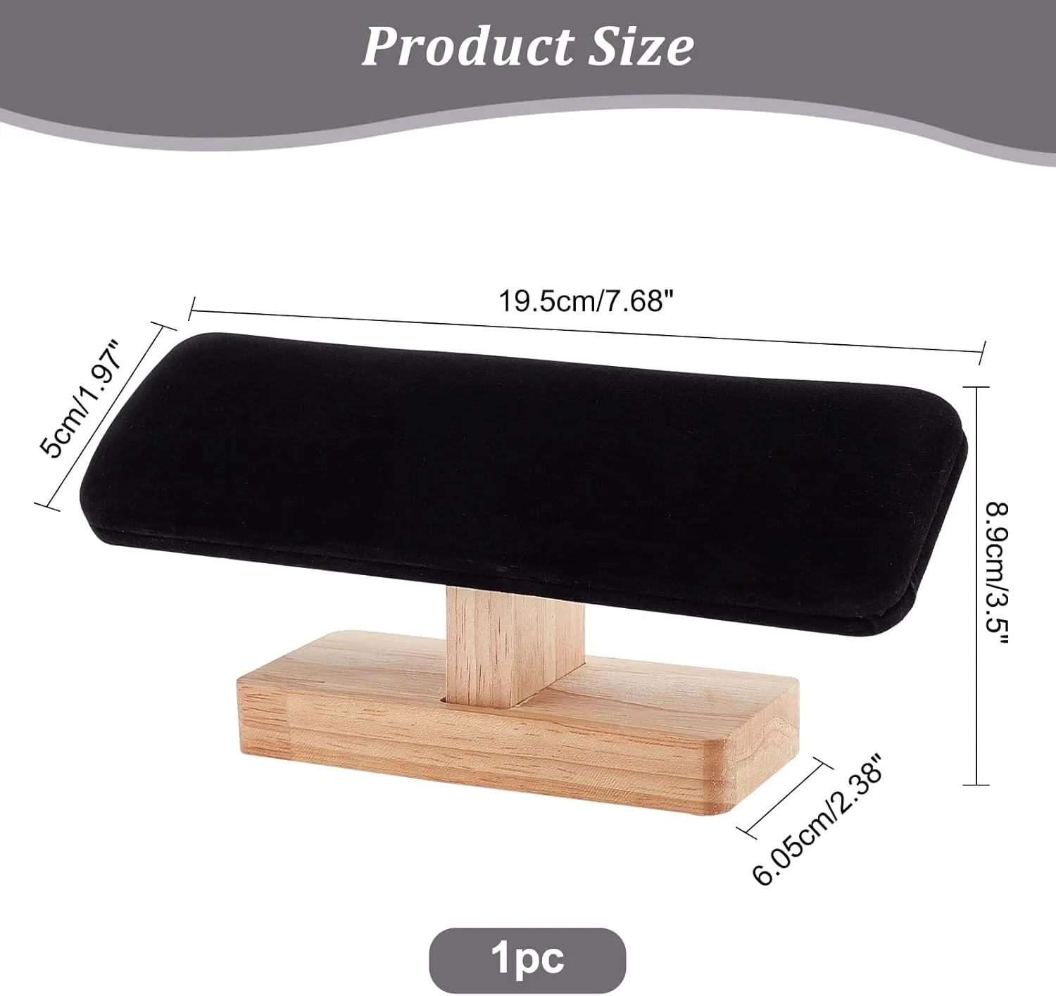 NBEADS Wooden Watch Display Stand, Black Velvet T-Bar Bracelet Holder Jewelry Organizer Stand Removable Bangle Pendants Anklet Tower Rack for Home Use, Retail Display Selling, 7.6x1.9x3.5