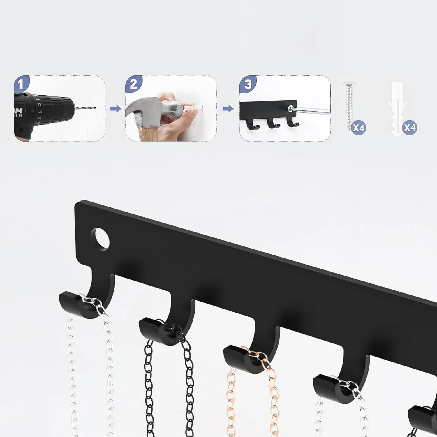 Necklace Holder and Organizer with 12 Hooks - Necklace Hanger for Wall