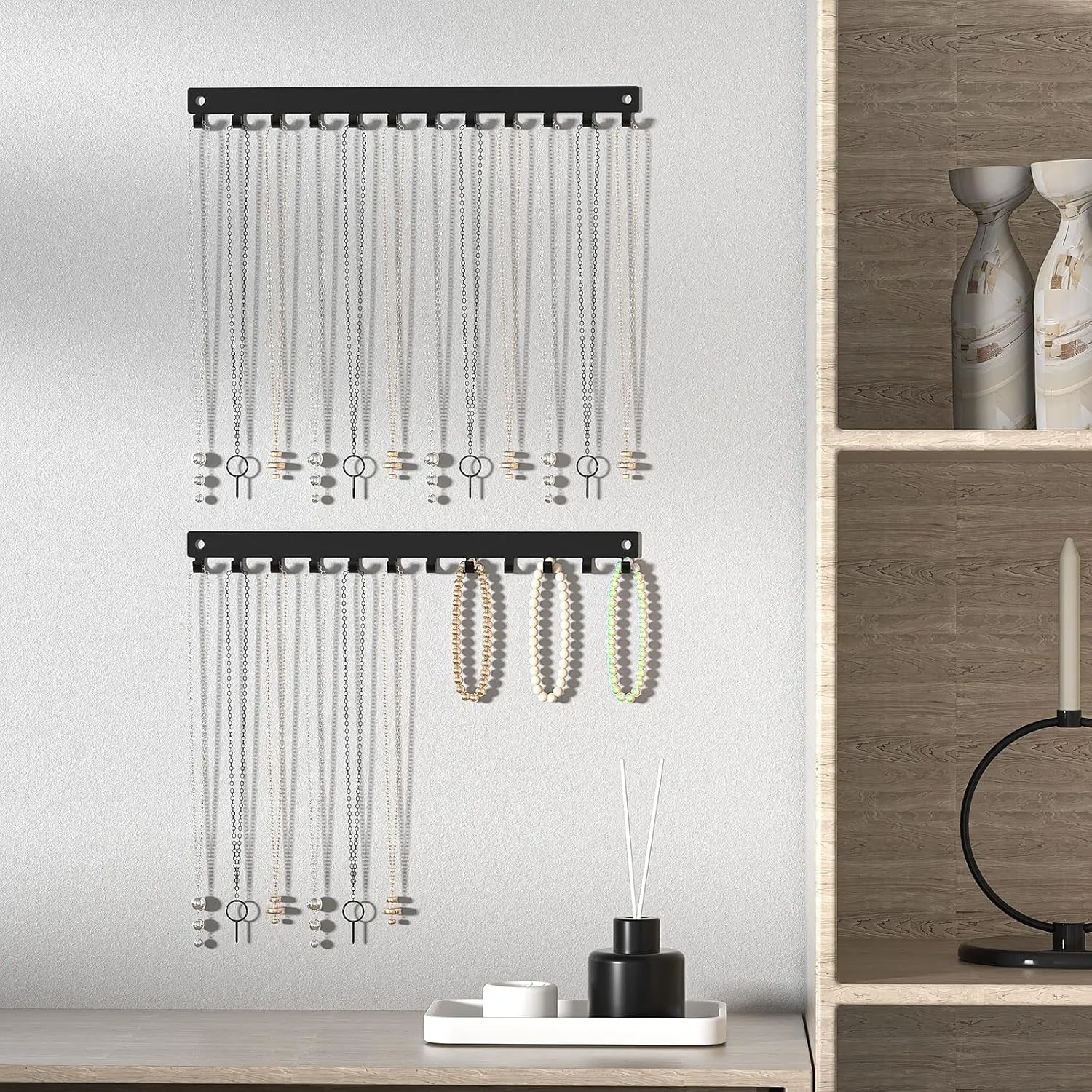 Necklace Holder and Organizer with 12 Hooks - Necklace Hanger for Wall