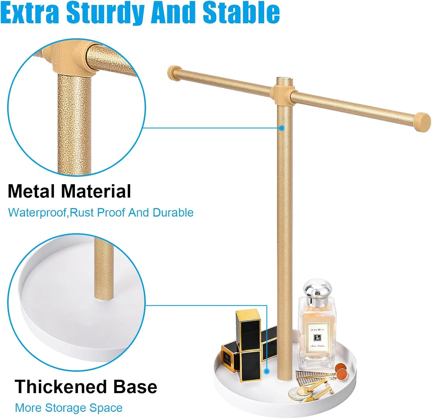 Necklace Stand Aesthetic Necklace Holder: 12.9" Glod Metal Necklace Organizer for Home Decor