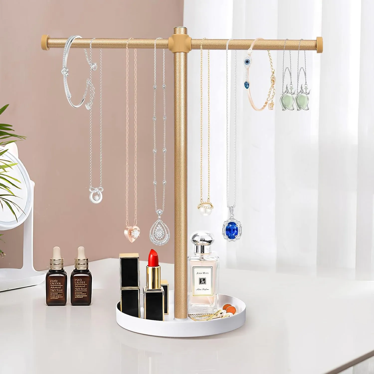 Necklace Stand Aesthetic Necklace Holder: 12.9" Glod Metal Necklace Organizer for Home Decor