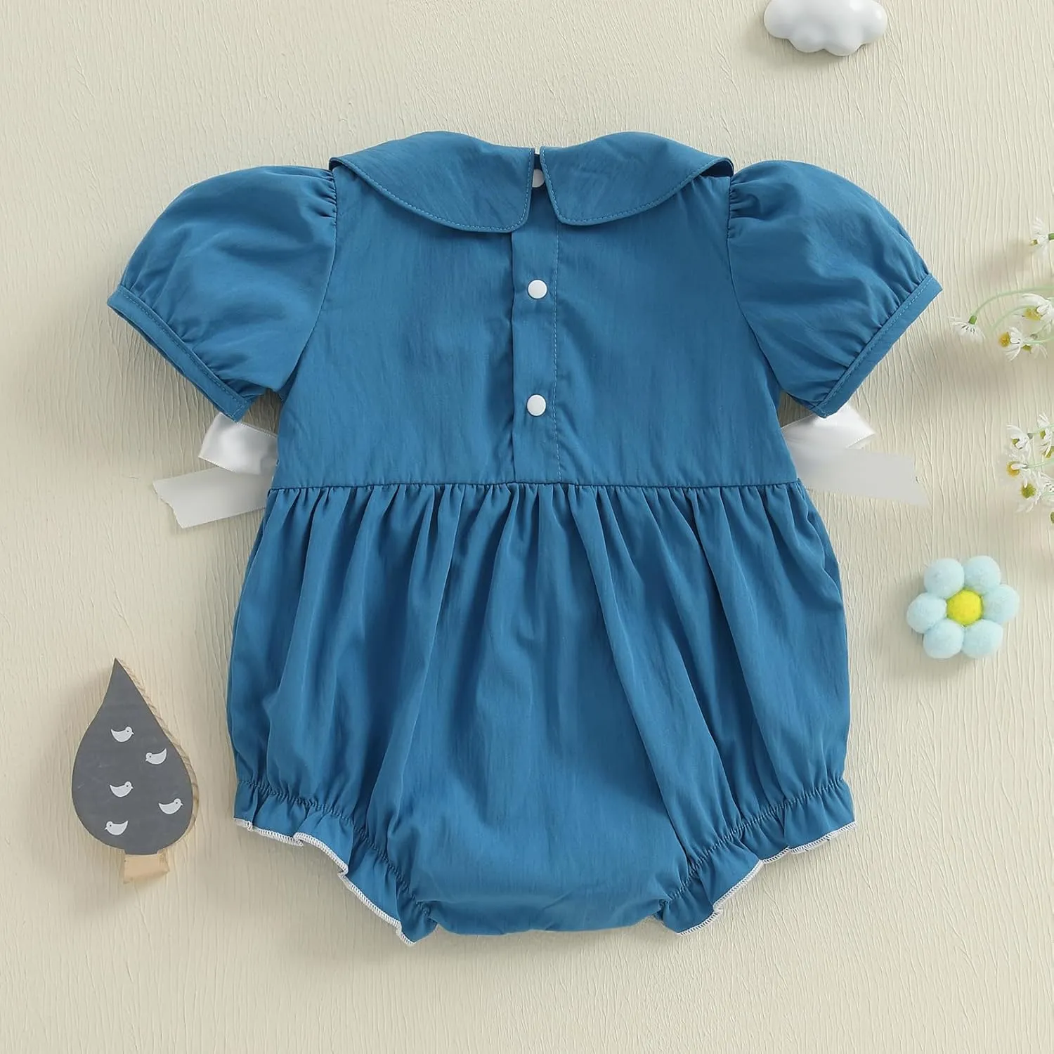 Newborn Baby Girl Romper Farm Outfit Goose Embroidery Short Sleeve Onesie Smocked Jumpsuit Country Summer Clothes