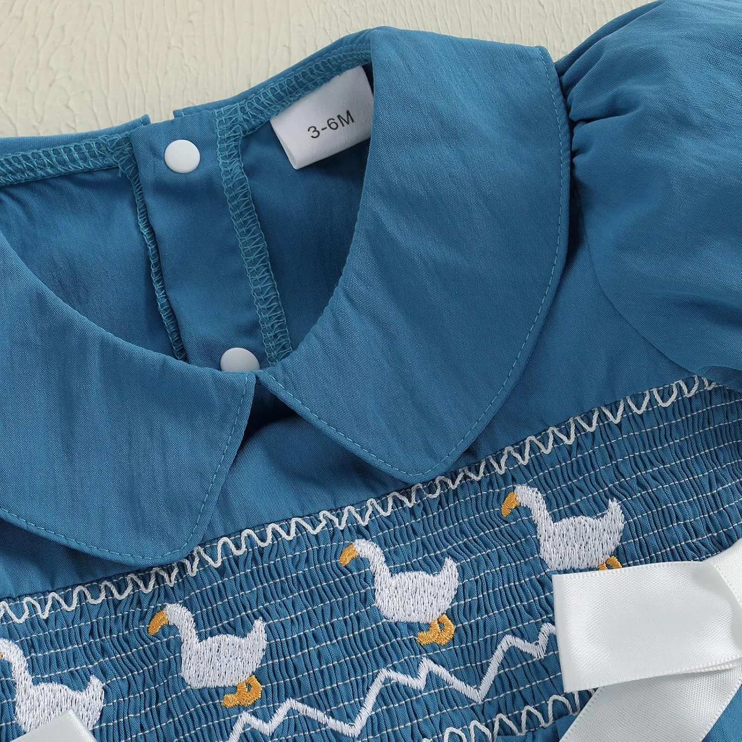 Newborn Baby Girl Romper Farm Outfit Goose Embroidery Short Sleeve Onesie Smocked Jumpsuit Country Summer Clothes