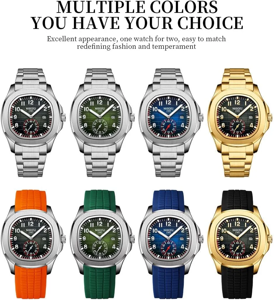 NIBOSI Watch for Men Square Fashion Easy Read Waterproof Business Stainless Luxury Analog Simple Dress Dad Father Gifts Gold Black Wrist Watches