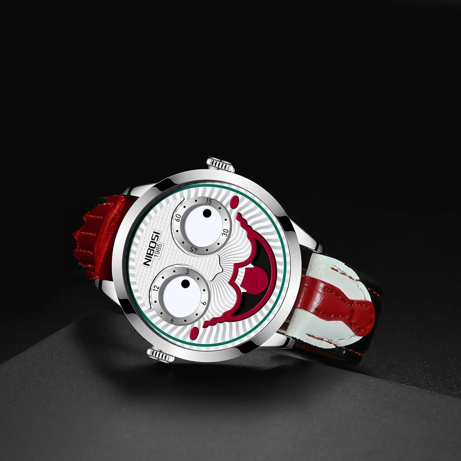 NIBOSI Watches for Men Analog Quartz Clown Dial Wrist Watches Unique Weird Fashion Cool Watch Waterproof Leather Strap Men's Watches