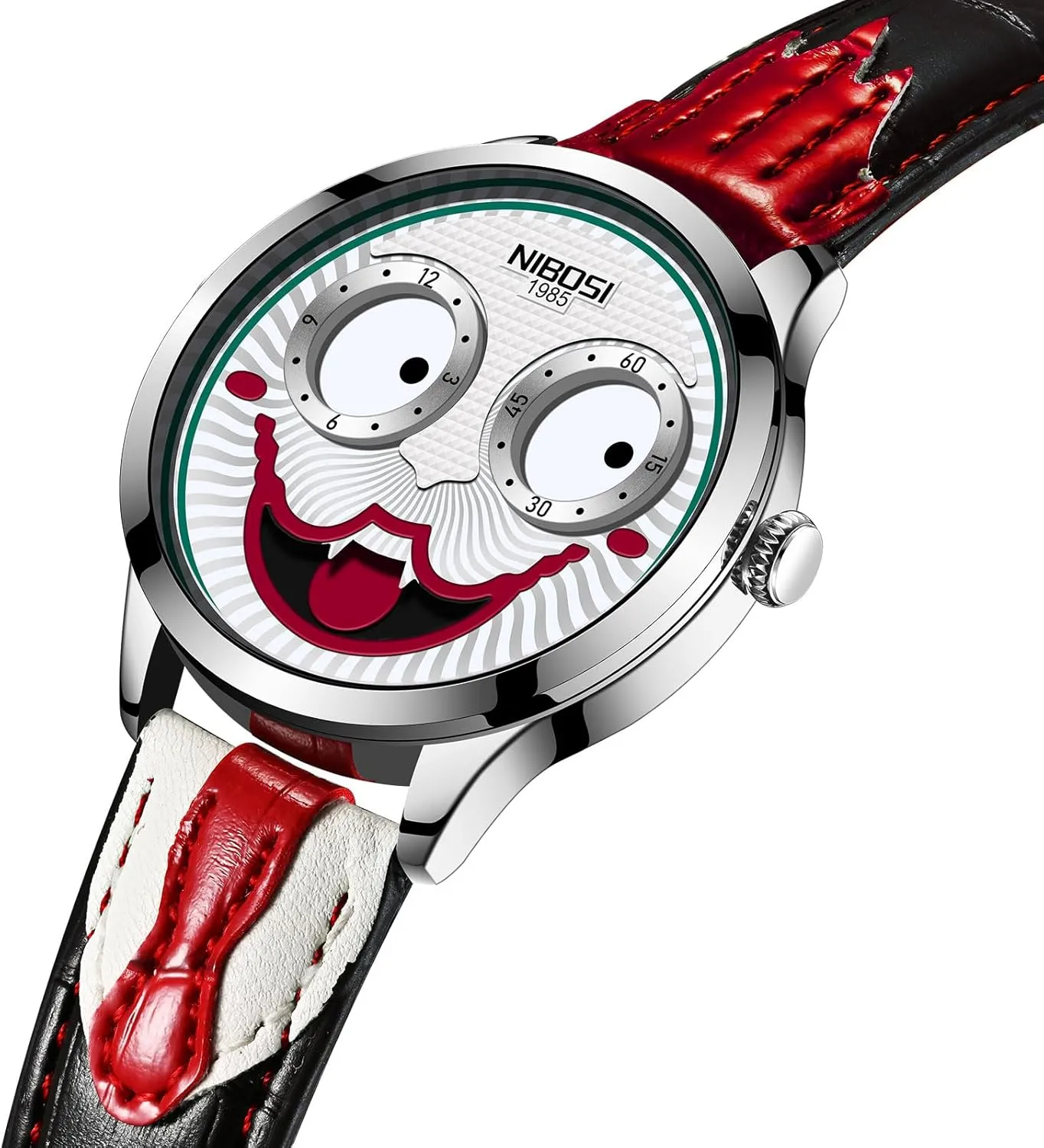NIBOSI Watches for Men Analog Quartz Clown Dial Wrist Watches Unique Weird Fashion Cool Watch Waterproof Leather Strap Men's Watches