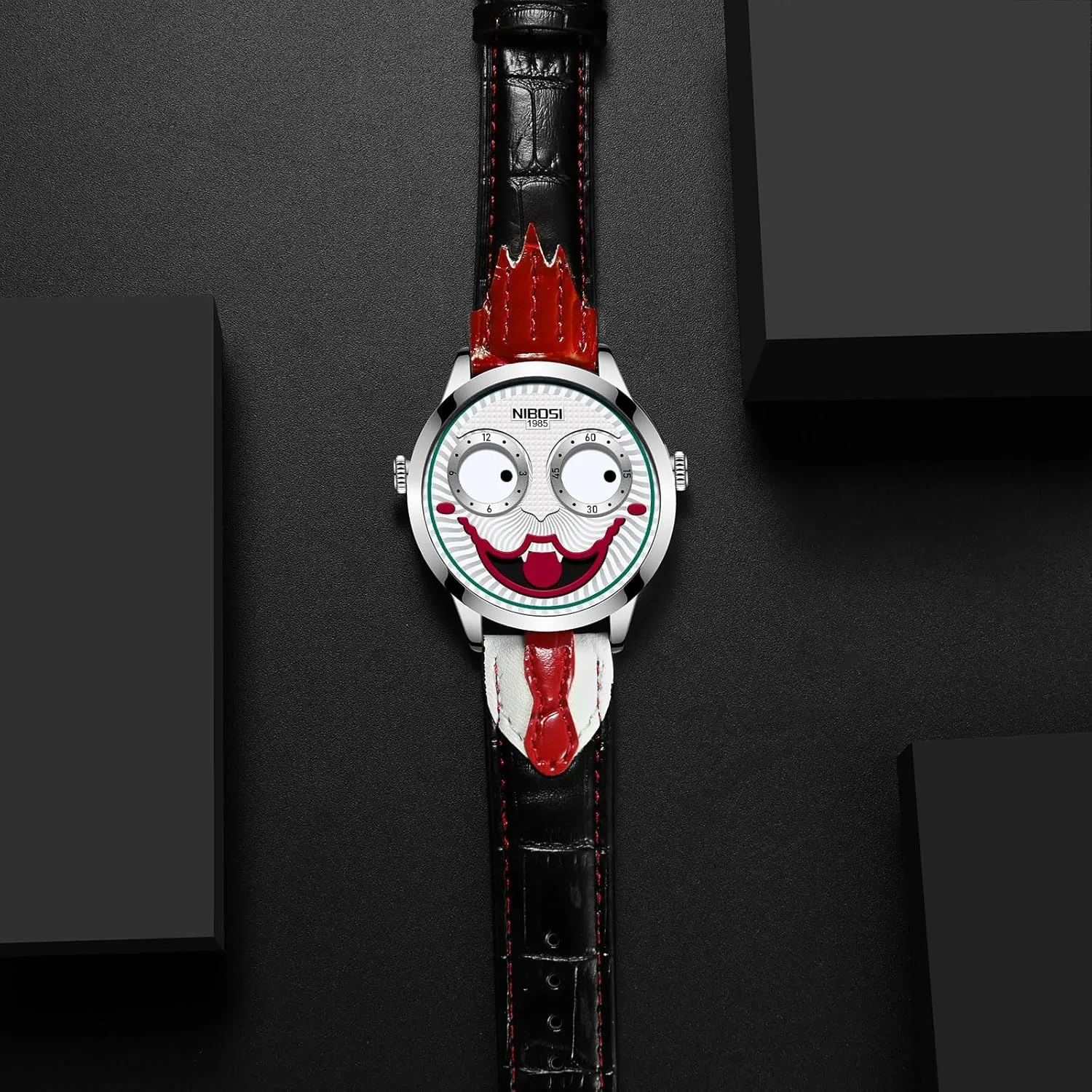 NIBOSI Watches for Men Analog Quartz Clown Dial Wrist Watches Unique Weird Fashion Cool Watch Waterproof Leather Strap Men's Watches