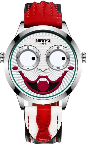 NIBOSI Watches for Men Analog Quartz Clown Dial Wrist Watches Unique Weird Fashion Cool Watch Waterproof Leather Strap Men's Watches