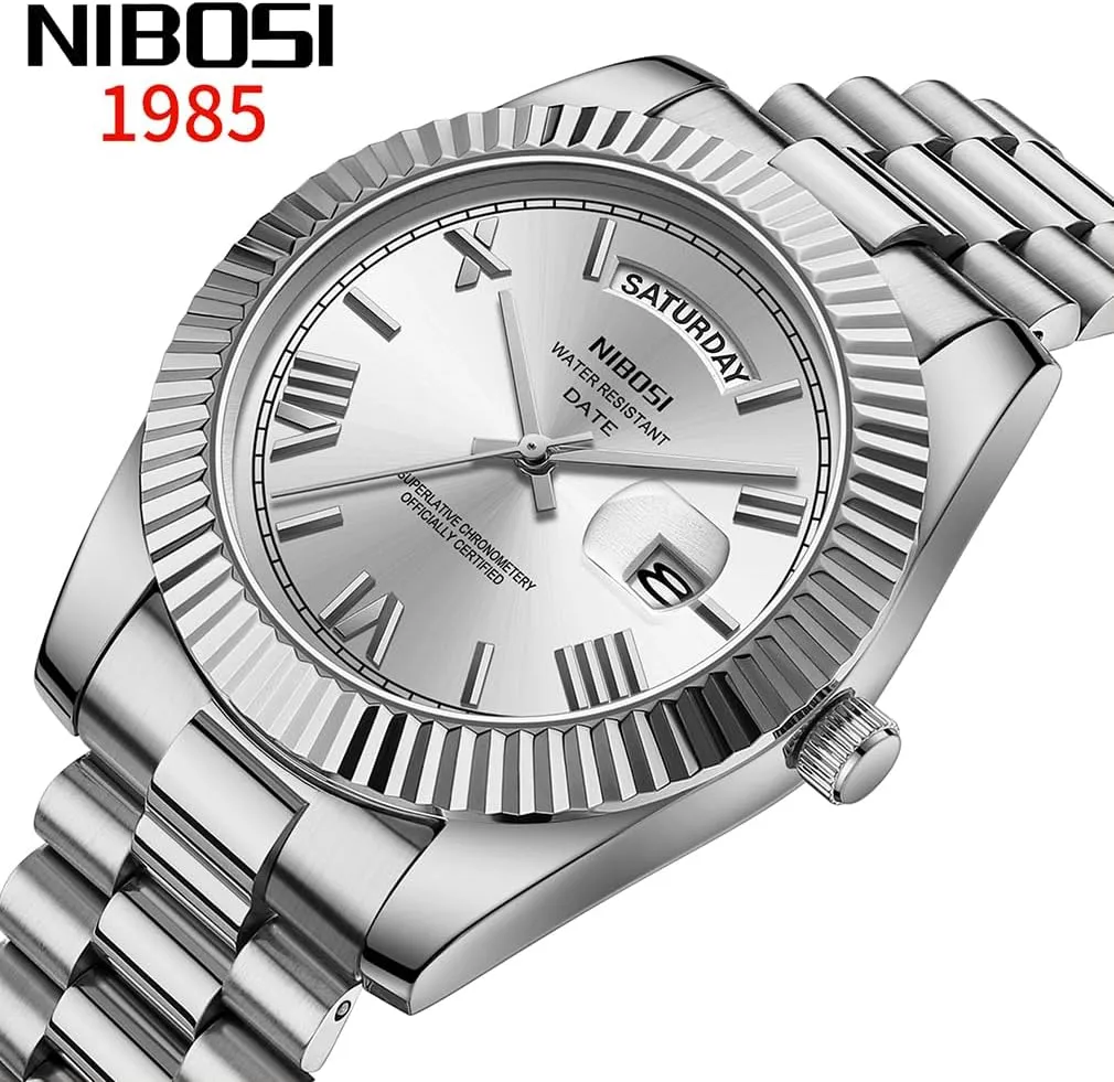 NIBOSI Watches for Men Fashion Waterproof Business Stainless Luxury Analog Quartz Simple Dress Classic Day Date Dad Father Gifts Gold Wrist Watch