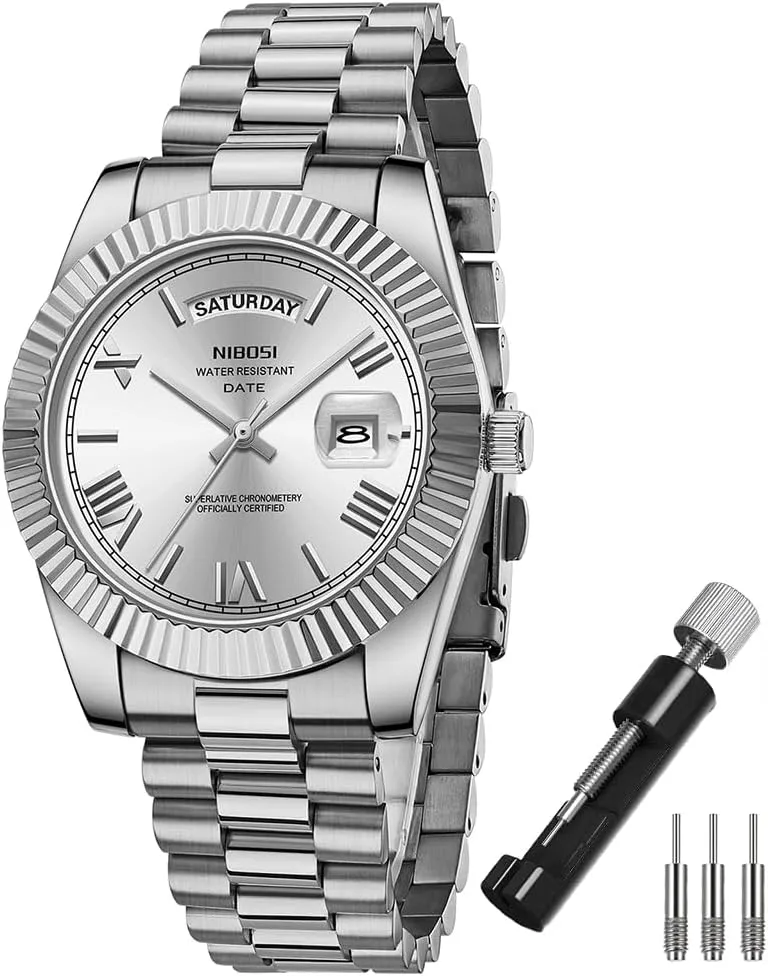 NIBOSI Watches for Men Fashion Waterproof Business Stainless Luxury Analog Quartz Simple Dress Classic Day Date Dad Father Gifts Gold Wrist Watch