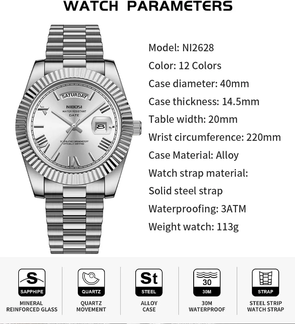 NIBOSI Watches for Men Fashion Waterproof Business Stainless Luxury Analog Quartz Simple Dress Classic Day Date Dad Father Gifts Gold Wrist Watch