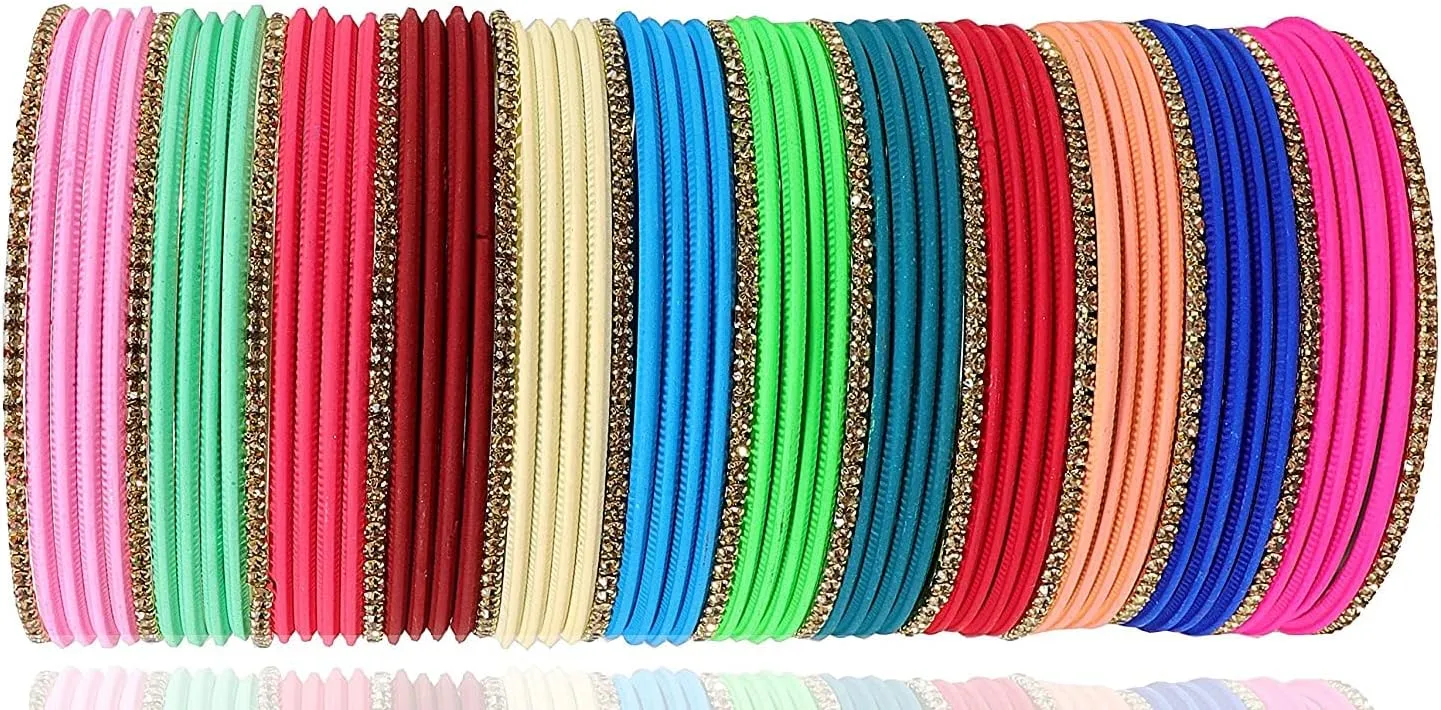 Non-Precious Metal with Base Metal Spreads with Zari and Cutting Pattern Glossy with Matte Finished Bangle set for Women and Girls