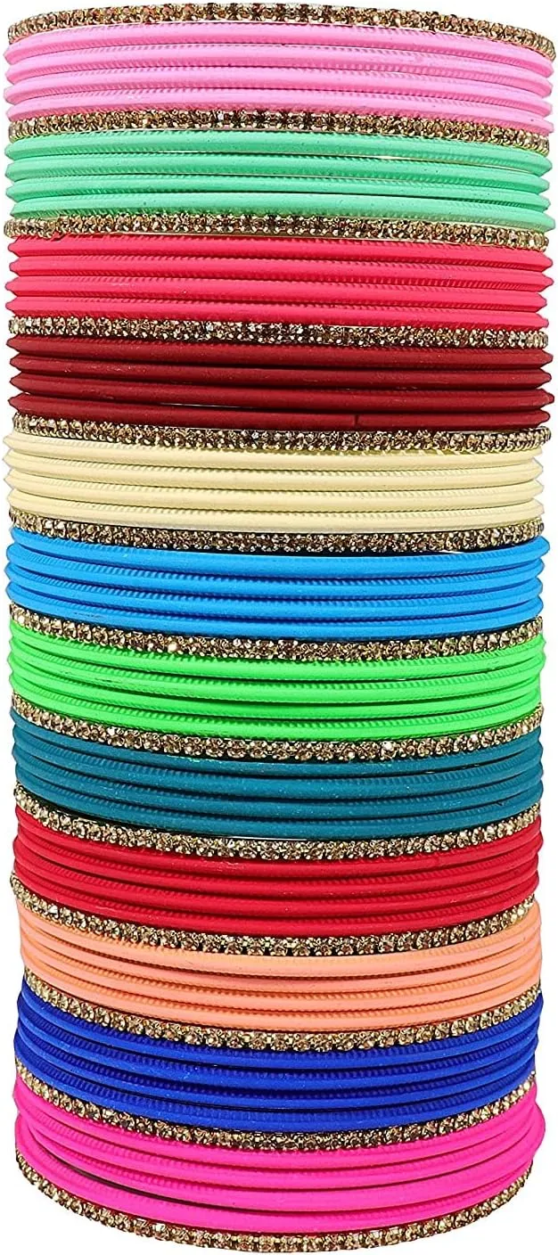 Non-Precious Metal with Base Metal Spreads with Zari and Cutting Pattern Glossy with Matte Finished Bangle set for Women and Girls