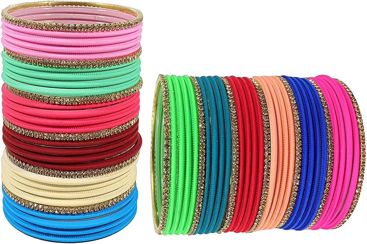 Non-Precious Metal with Base Metal Spreads with Zari and Cutting Pattern Glossy with Matte Finished Bangle set for Women and Girls