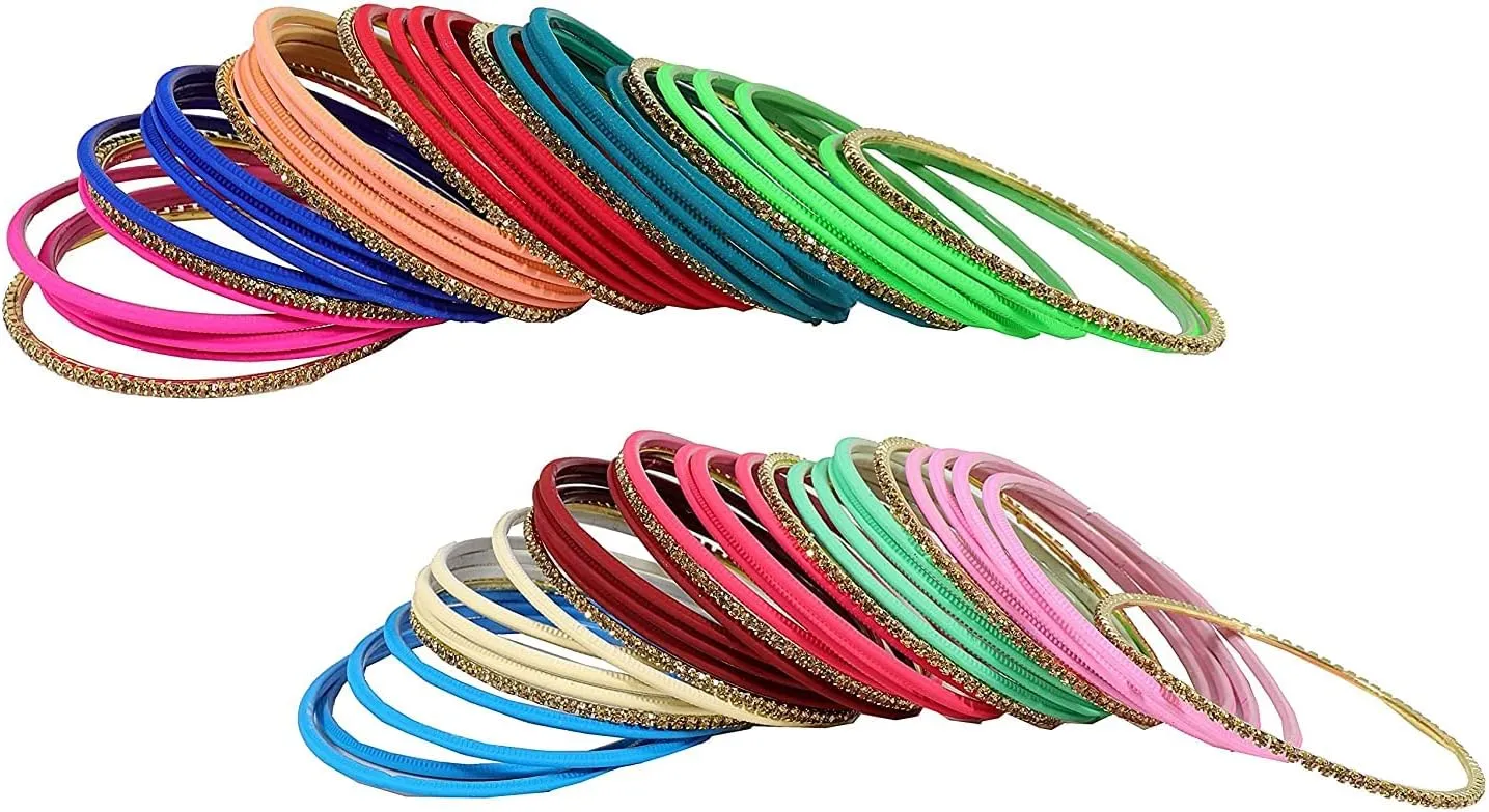 Non-Precious Metal with Base Metal Spreads with Zari and Cutting Pattern Glossy with Matte Finished Bangle set for Women and Girls