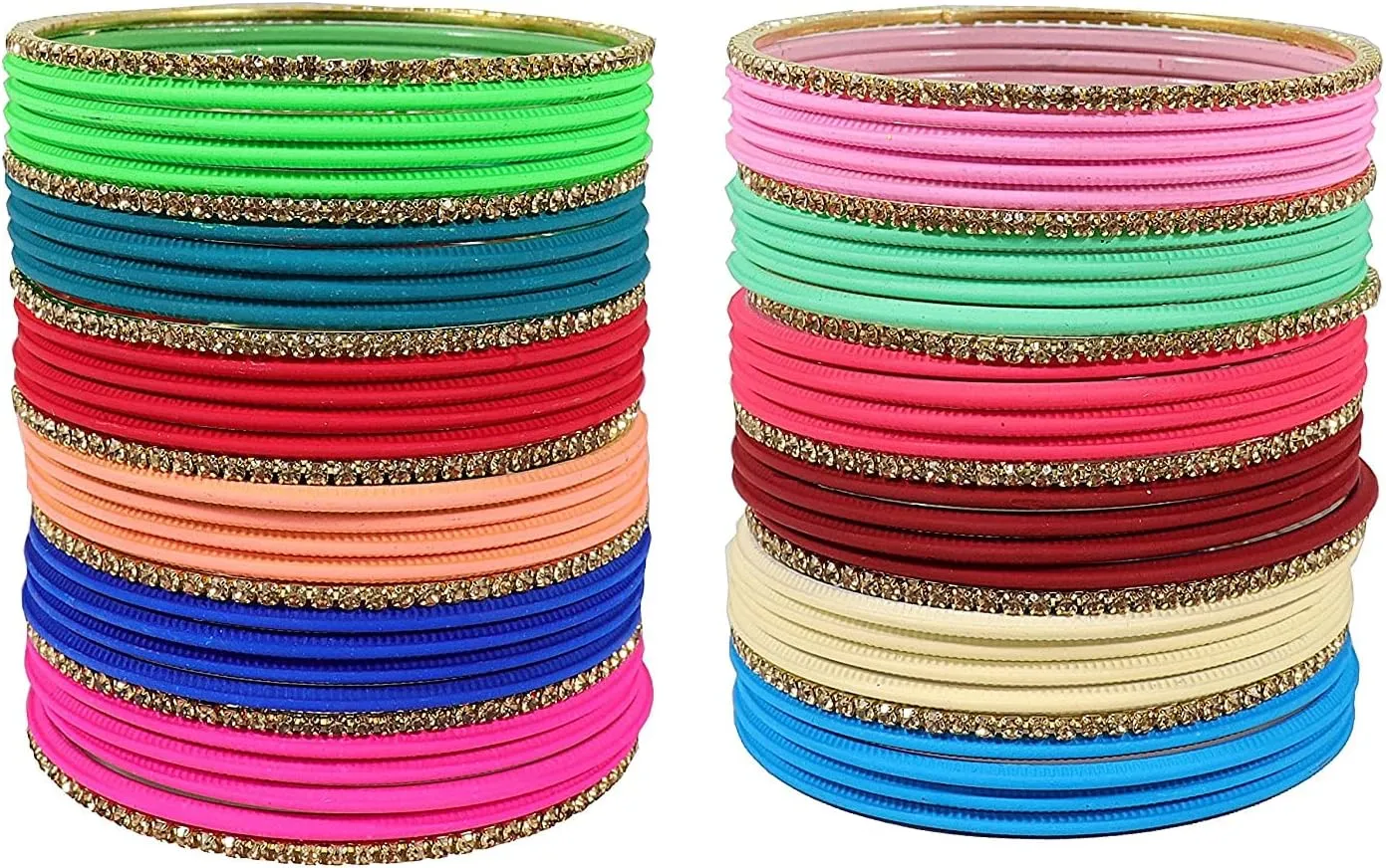 Non-Precious Metal with Base Metal Spreads with Zari and Cutting Pattern Glossy with Matte Finished Bangle set for Women and Girls
