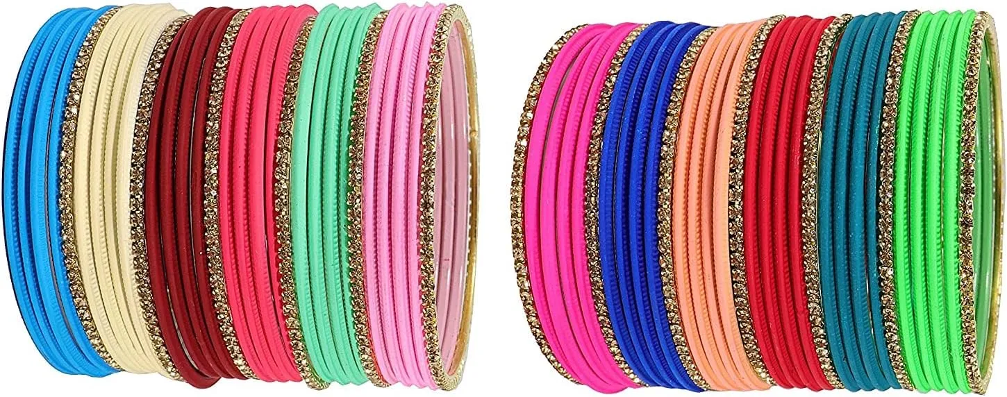 Non-Precious Metal with Base Metal Spreads with Zari and Cutting Pattern Glossy with Matte Finished Bangle set for Women and Girls