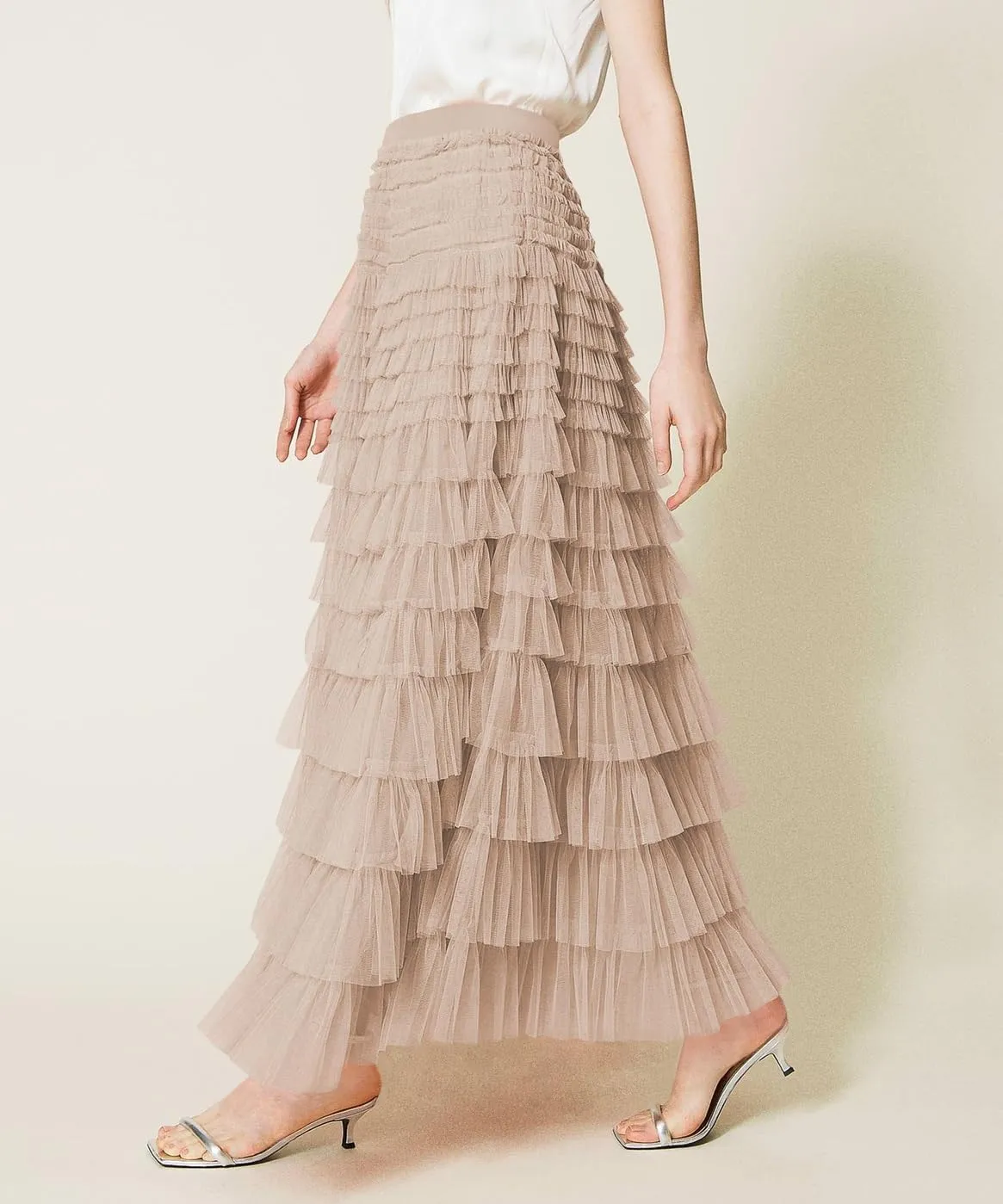NUFIWI Womens Tiered A Line Skirt Tulle High Waist Layered Mesh Tutu Maxi Skirts Ruffles Long Party Skirt