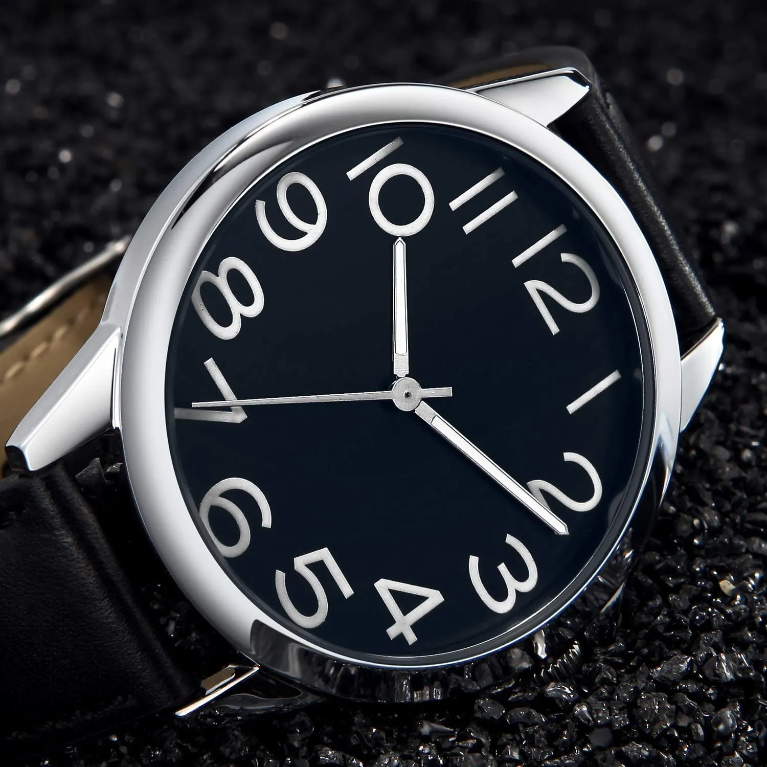 NUOVO Men Quartz Watch with Leather Strap Wrist Watch - Classic Arabic Numbers, White, Dress, Fashion Simple Style