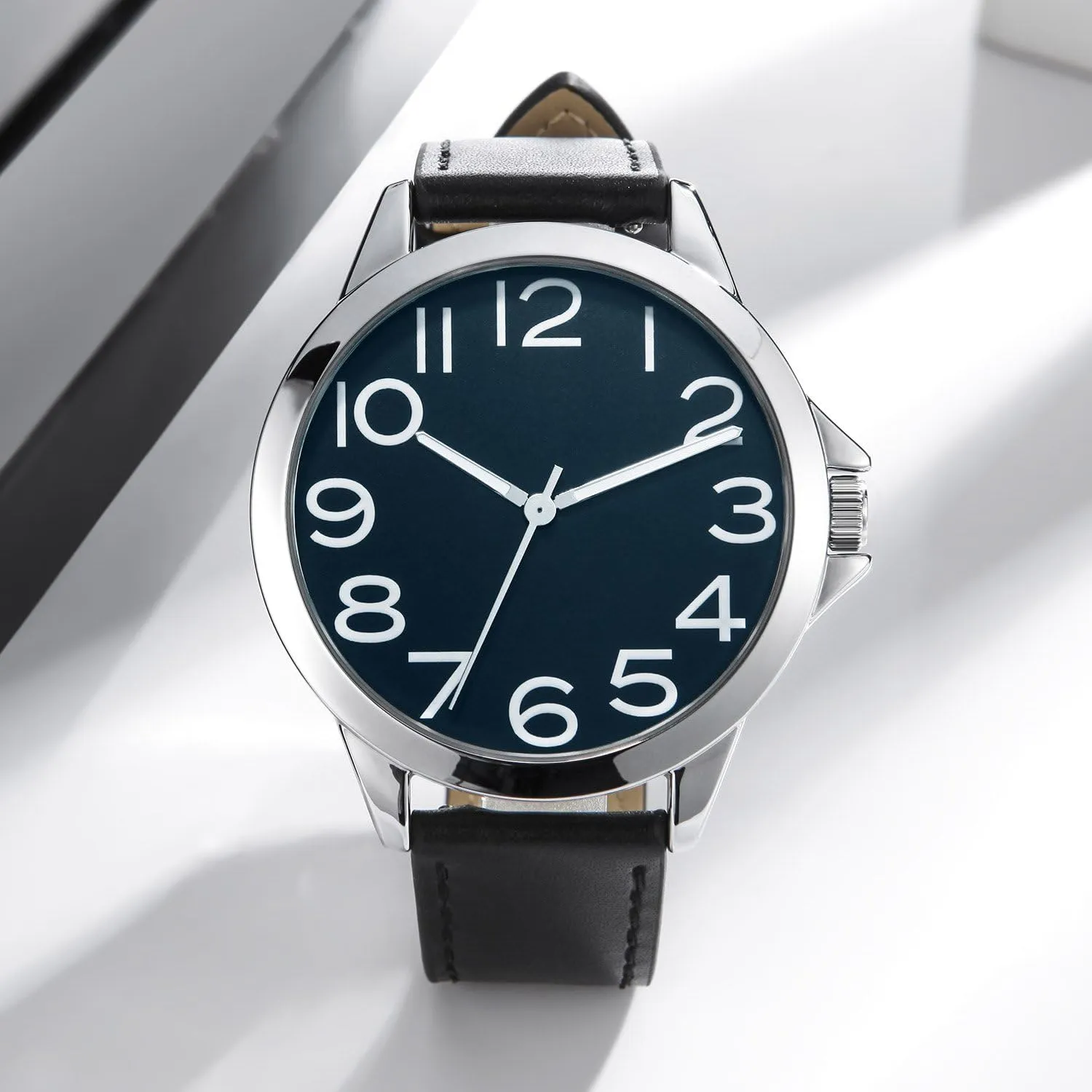 NUOVO Men Quartz Watch with Leather Strap Wrist Watch - Classic Arabic Numbers, White, Dress, Fashion Simple Style