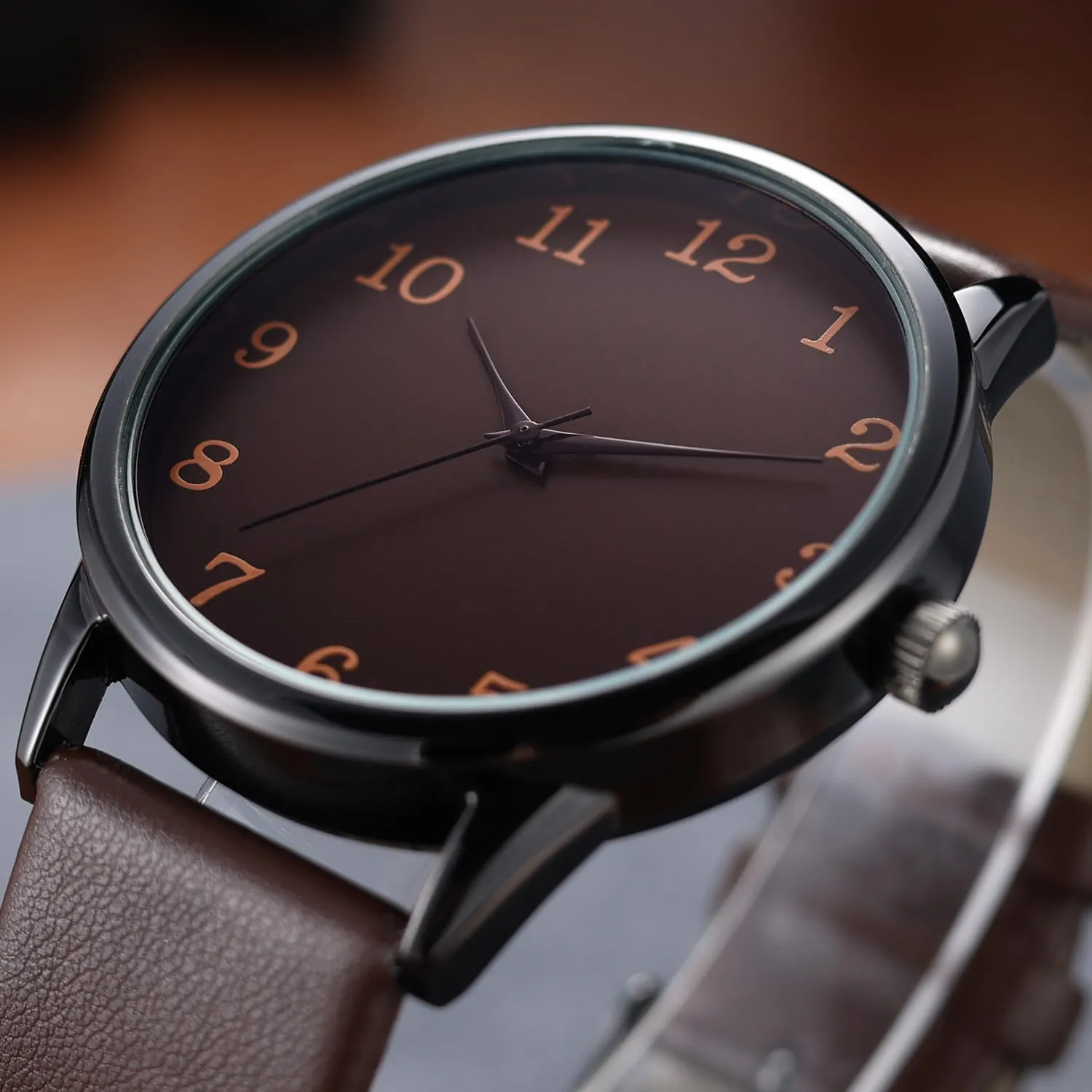 NUOVO Men Quartz Watch with Leather Strap Wrist Watch - Classic Arabic Numbers, White, Dress, Fashion Simple Style