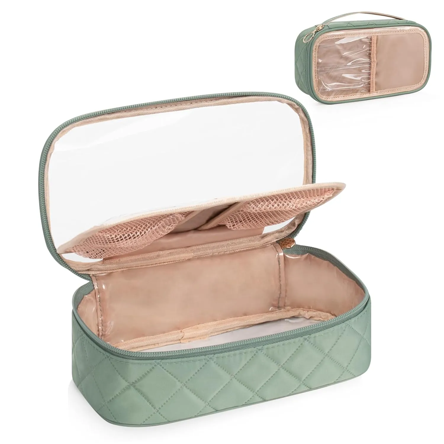 OCHEAL Clear Makeup Bag, Portable Storage Organizer Cosmetic Travel Bag Cute Pouch For Women and Girls Cosmetics Bags with Divider Brush Compartment-Green Rhombic b03_Green Rhombic