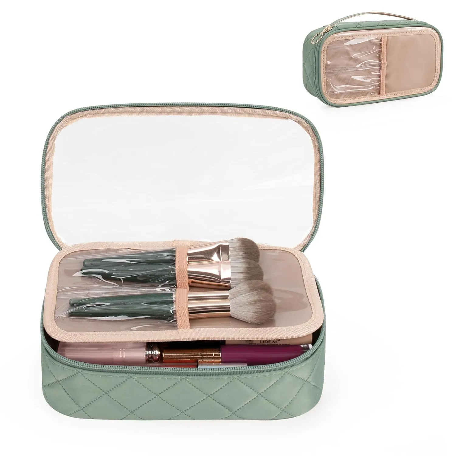 OCHEAL Clear Makeup Bag, Portable Storage Organizer Cosmetic Travel Bag Cute Pouch For Women and Girls Cosmetics Bags with Divider Brush Compartment-Green Rhombic b03_Green Rhombic