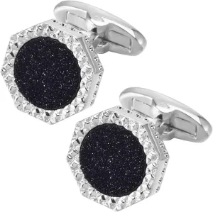 Octagon Blue Goldstone Cufflinks for Men In Gift Box Silver Gold Plated Sparkling Men Cufflinks for Wedding Tuxedo Shirt Party Anniversary Dress