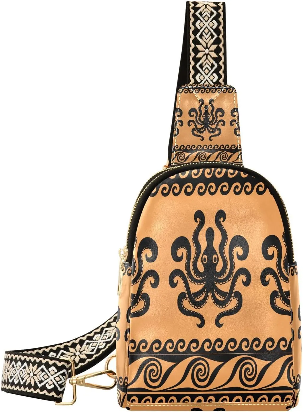 Octopus and Waves Fanny Pack Crossbody PC Leather Small Sling Bag for Women Fashion Waist Packs Chest Bag for Travel Sports Running Hiking