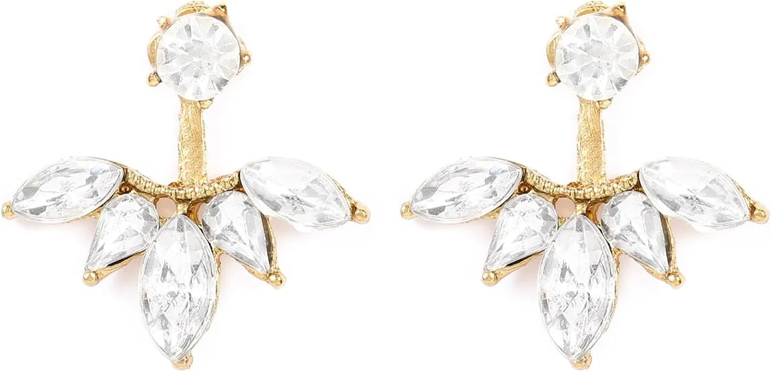 Olbye Lotus Ear Jacket Front Back Earrings Gold Stud Earrings Everyday Earrings Jewelry for Women