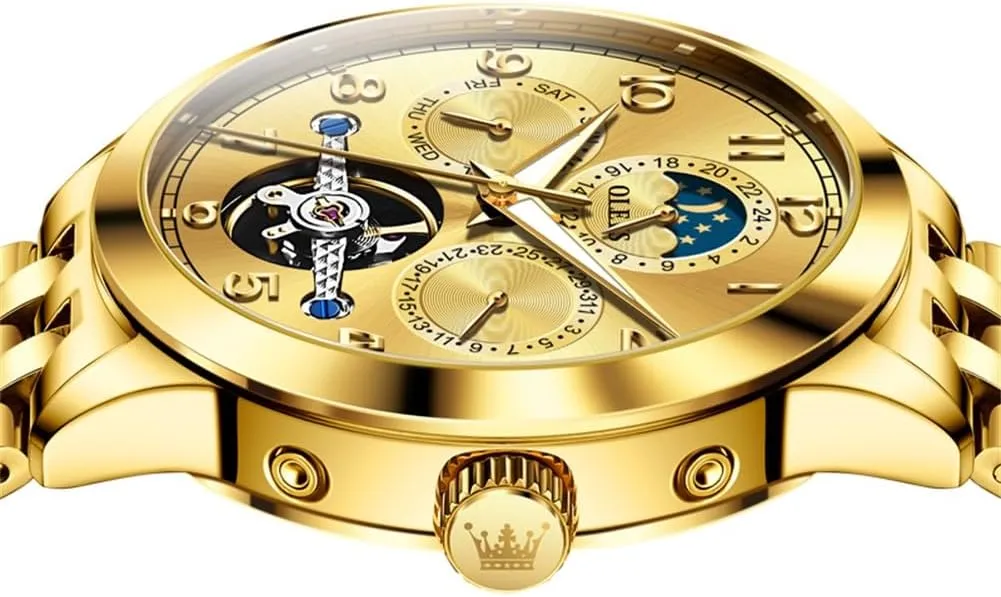 OLEVS Automatic Watch for Men Self Winding Mechanical Luxury Business Stainless Steel Multi Calendar Waterproof Luminous Wrist Watches