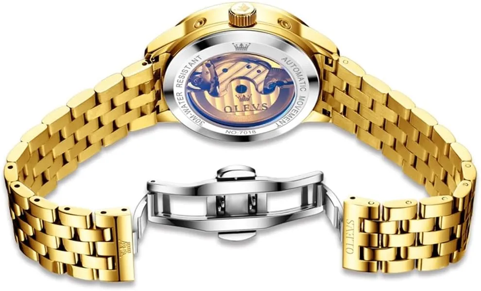 OLEVS Automatic Watch for Men Self Winding Mechanical Luxury Business Stainless Steel Multi Calendar Waterproof Luminous Wrist Watches