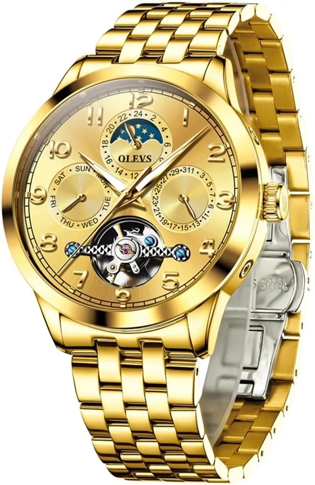 OLEVS Automatic Watch for Men Self Winding Mechanical Luxury Business Stainless Steel Multi Calendar Waterproof Luminous Wrist Watches